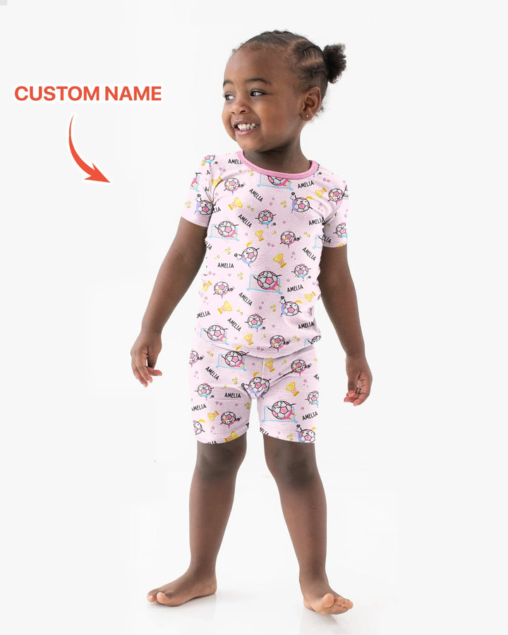 Custom Name Soccer Dad Team Matching Bamboo Two Piece Short Sleeve Shorts Pajama Set
