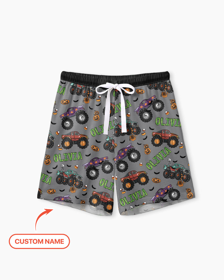 Custom Name Haunted Monster Trucks  Bamboo Women Short Sleeve Short Pajama Set