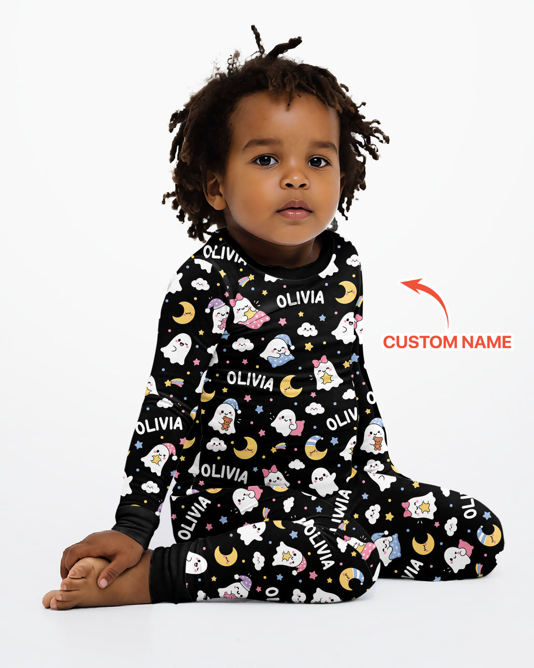 Sweet Dreams Cute Ghost Custom Name Bamboo Two Piece Long Sleeve Pajama Set
