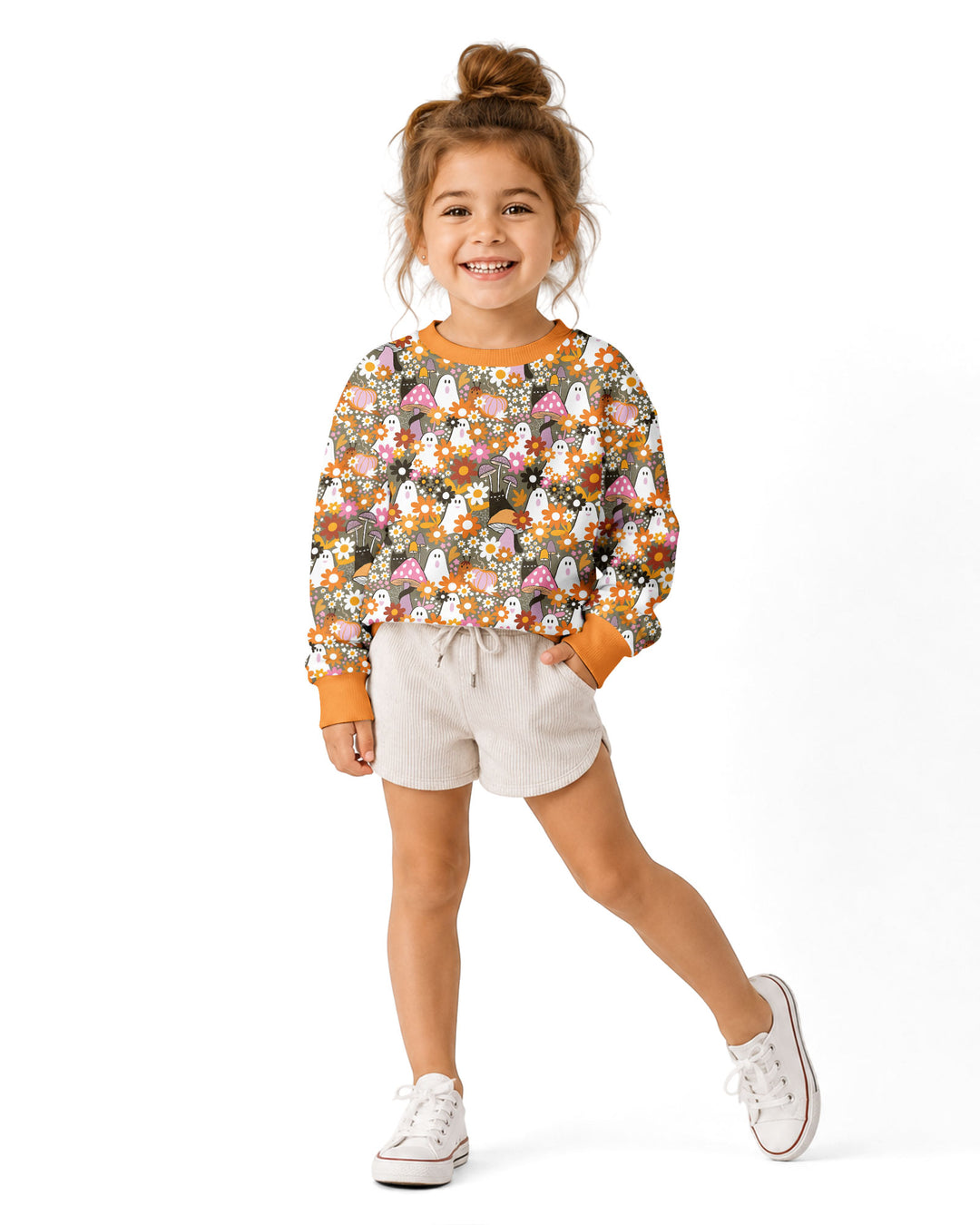 Retro Ghost Mushroom Floral Halloween Bamboo Crewneck Sweatshirt