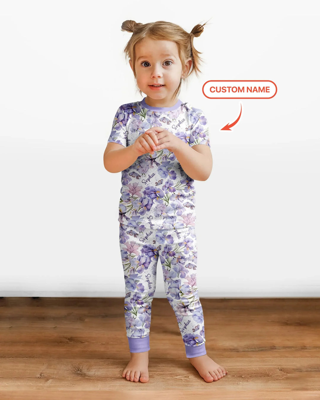 Custom Name Birth Month Flowers Bamboo Two Piece Short Sleeve Pajama Set