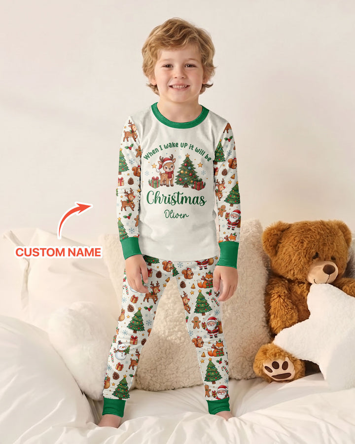 Custom Name When I Wake Up It's Will Be Christmas Bamboo Two Piece Long Sleeve Pajama Set