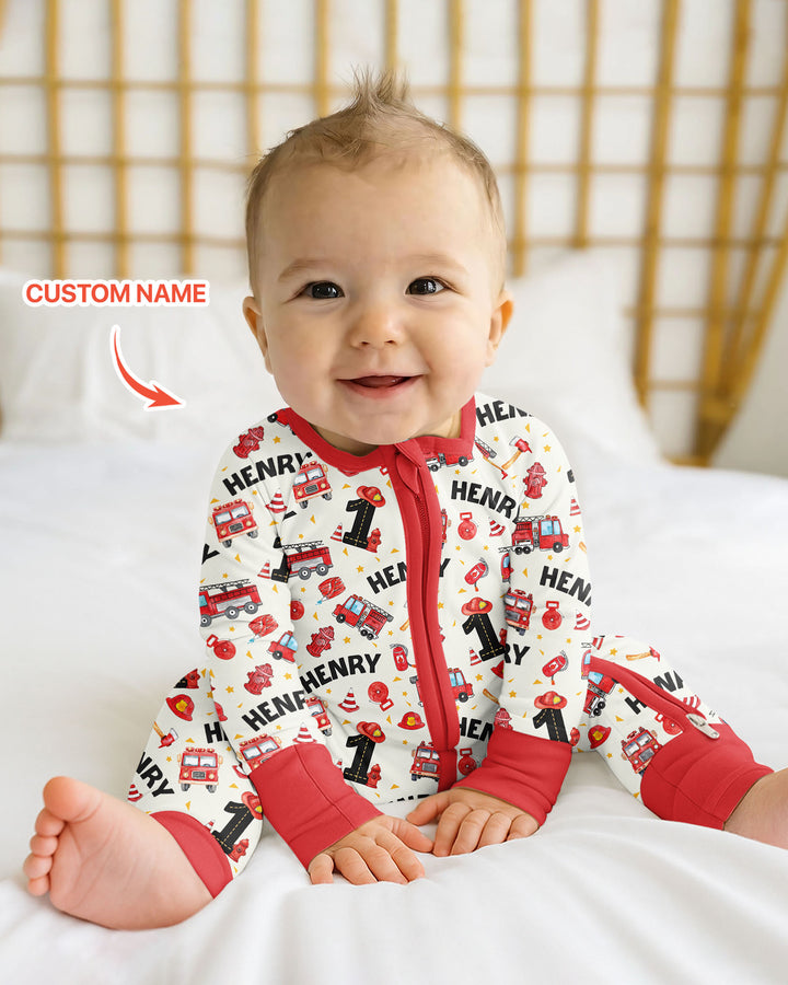 Custom Name Fire Truck Birthday Boy Bamboo Convertible Zippy
