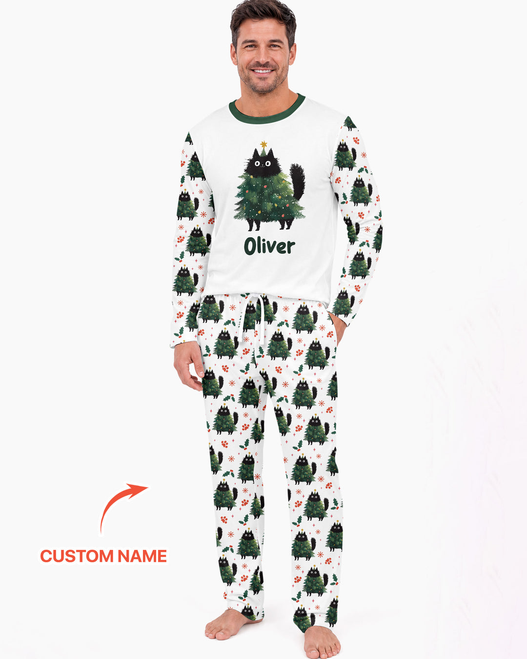 Custom Name Black Cat Christmas Bamboo Men's Pajama Set