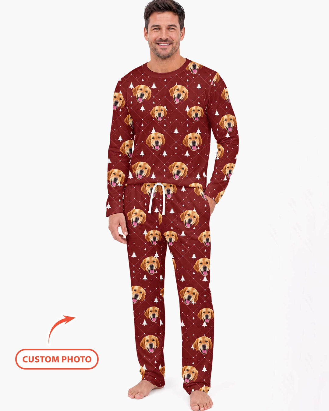 Custom Photo With Christmas Pattern Pajamas Bamboo Men's Pajama Set