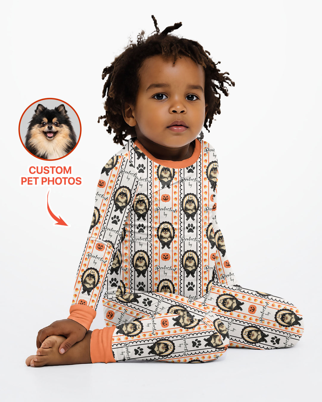Custom Pet Photos Spooky Protector Bamboo Two Piece Long Sleeve Pajama Set