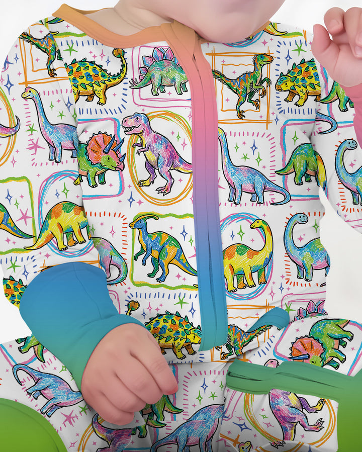 Dinosaur Colorful Stamps Bamboo Convertible Zippy