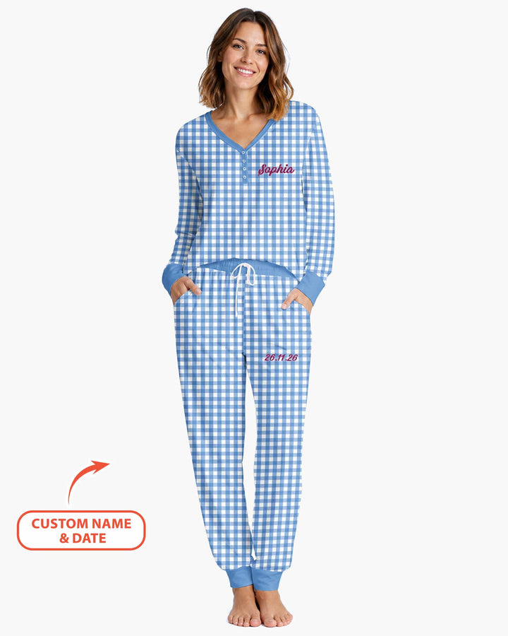 Embroidered Seersucker Bamboo Women Pajama Set