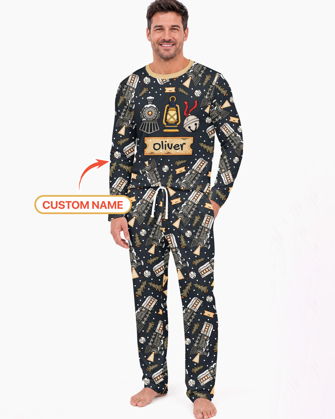 Custom Name Believe Kid Train  Bamboo Men's Pajama Set