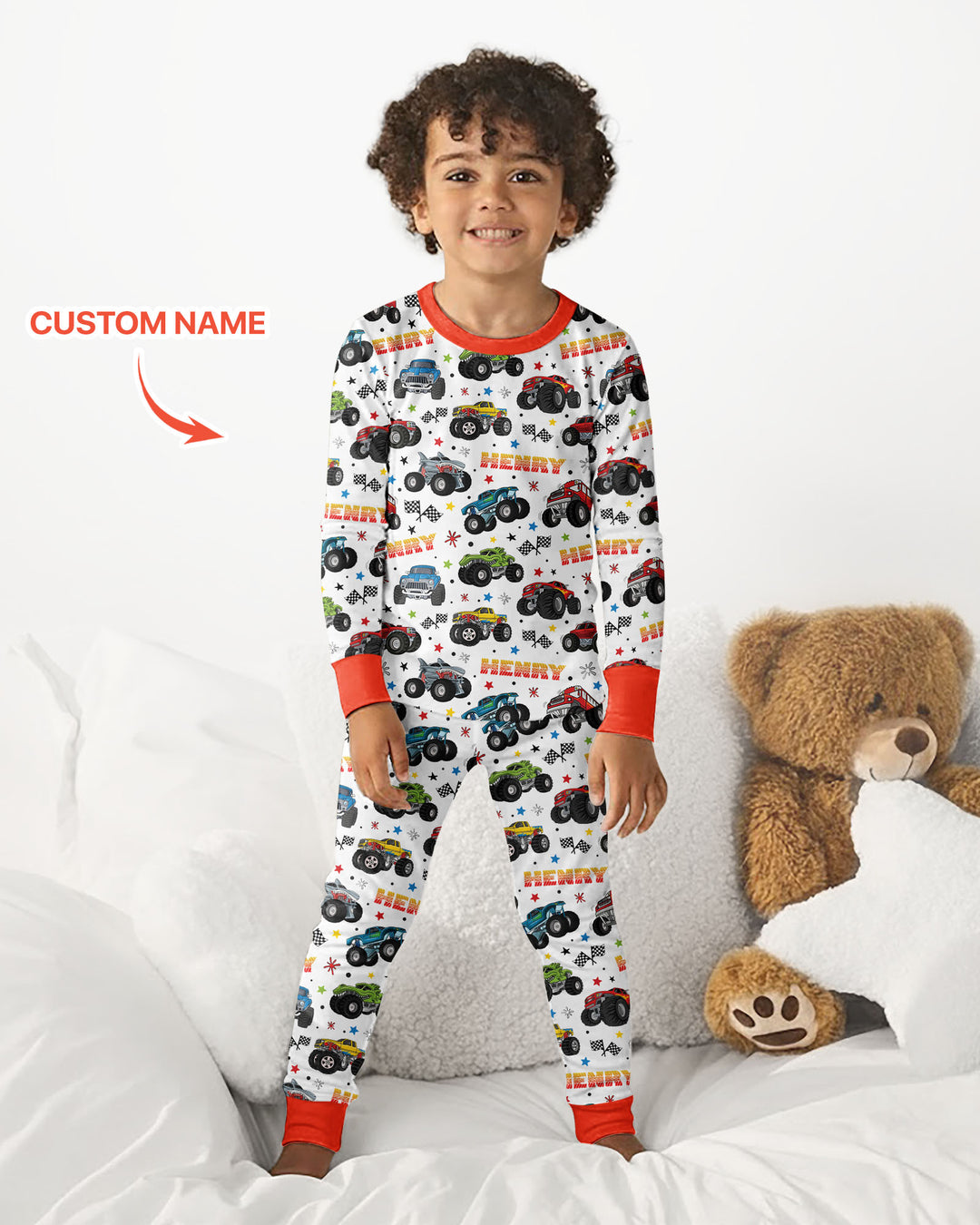 Personalized Monster Trucks Bamboo Two Piece Long Sleeve Pajama Set