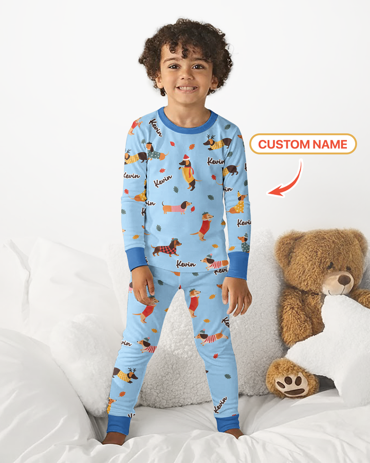 Autumn Dachshund Kids Bamboo Two Piece Long Sleeve Pajama Set