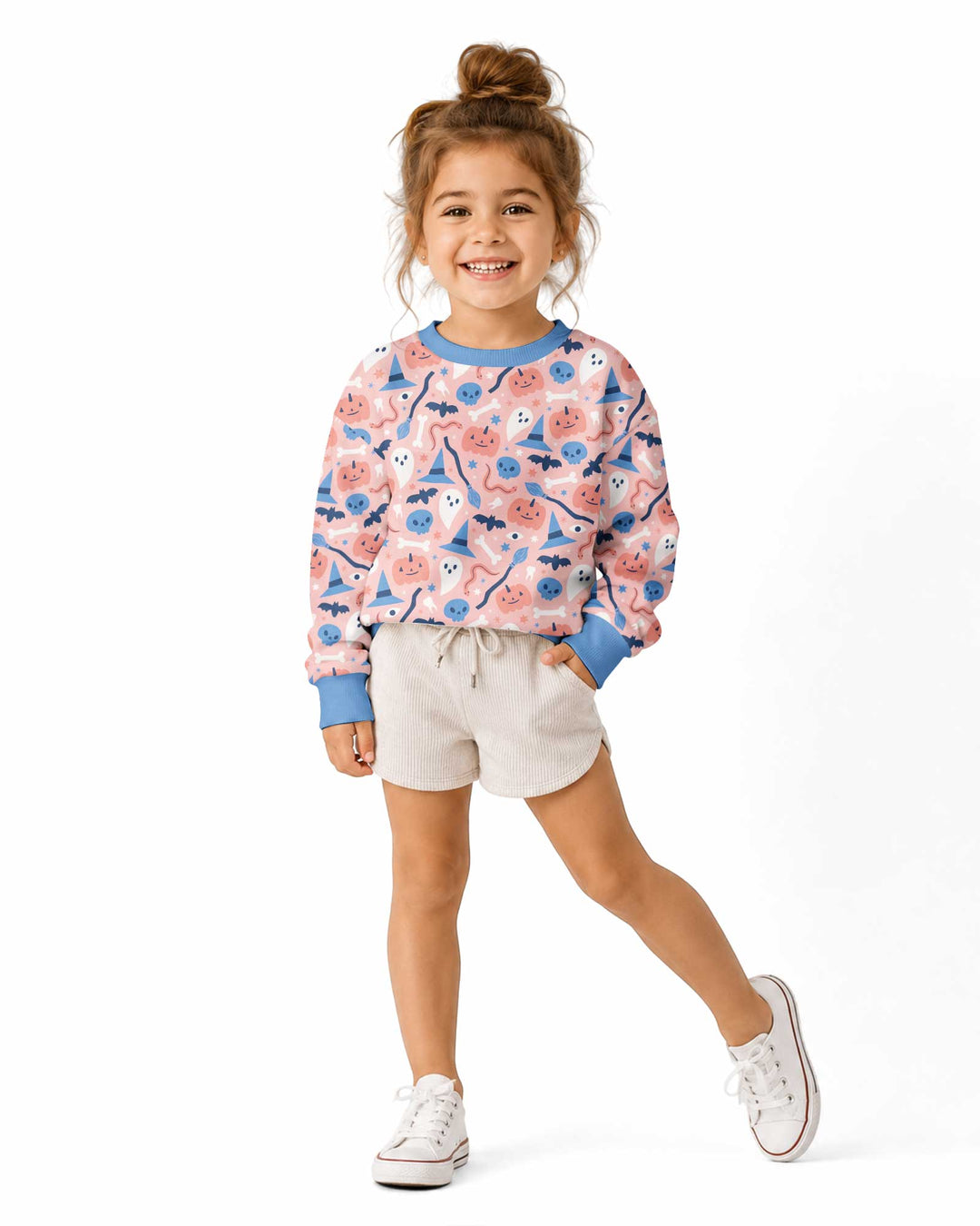 Pastel Pumpkins Skulls And Witch Craft Bamboo Crewneck Sweatshirt