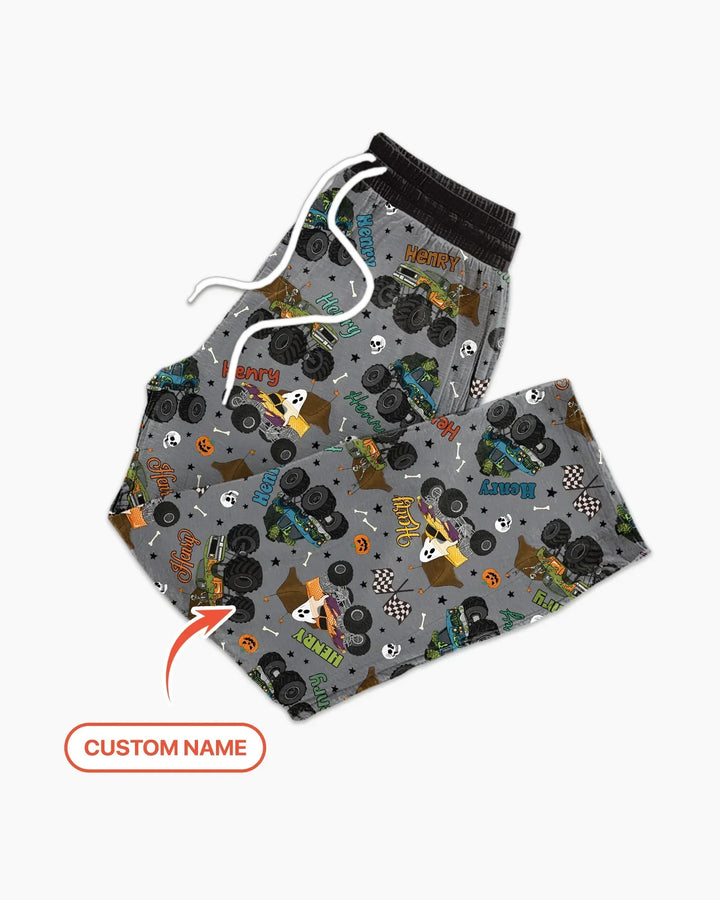 Custom Name Halloween Creepy Crusher Family Matching Bamboo Men's Pajama Set