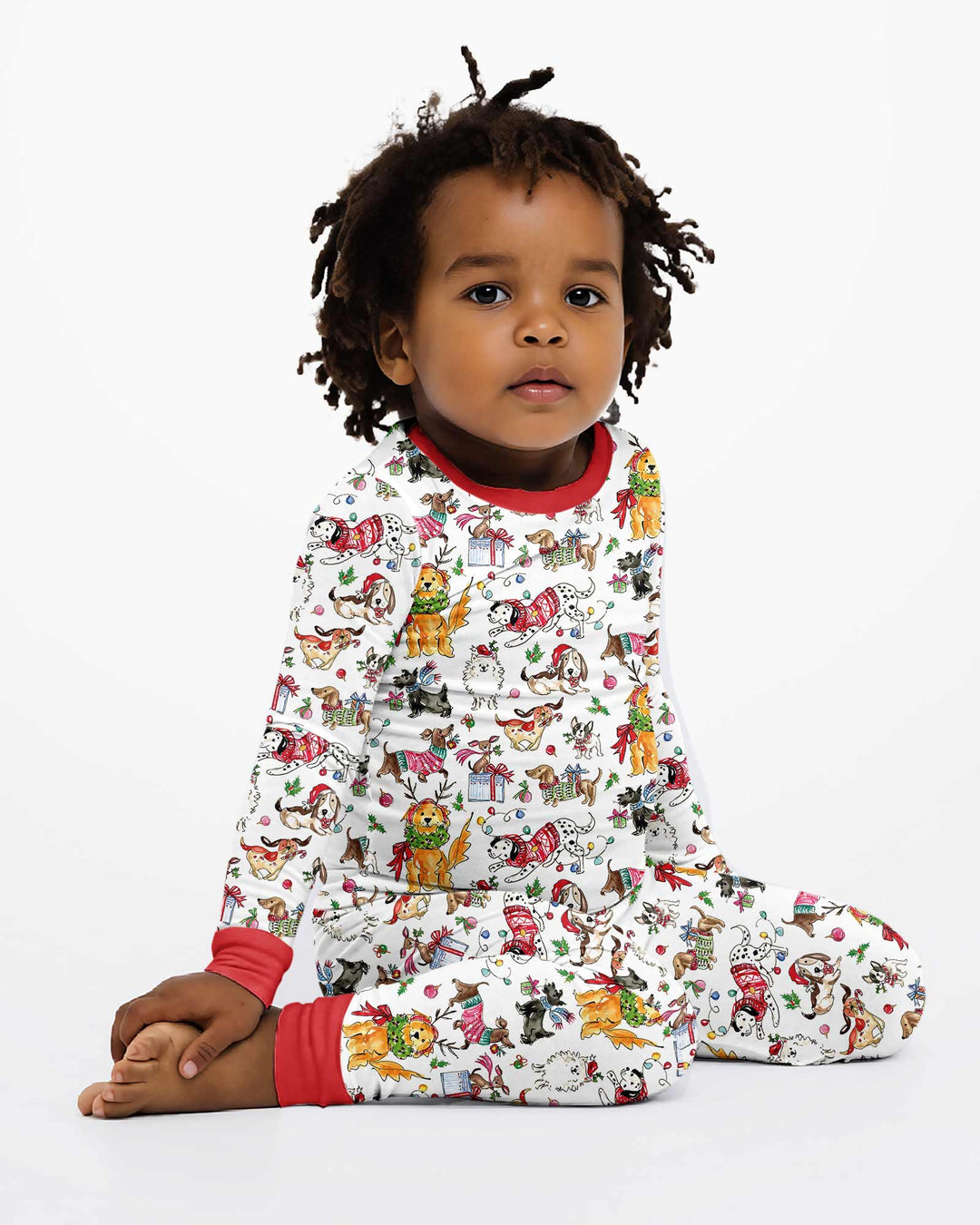 Festive Christmas Pups Bamboo Two Piece Long Sleeve Pajama Set