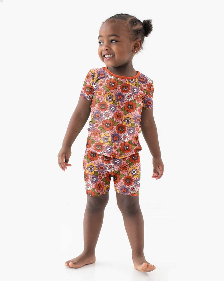 70s Halloween Floral Bamboo Two Piece Short Sleeve Shorts Pajama Set