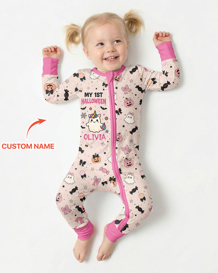 Custom Name Cute Ghost My First Halloween  Bamboo Convertible Zippy