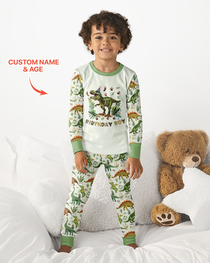 Dinosaur Birthday Boy Bamboo Two Piece Long Sleeve Pajama Set