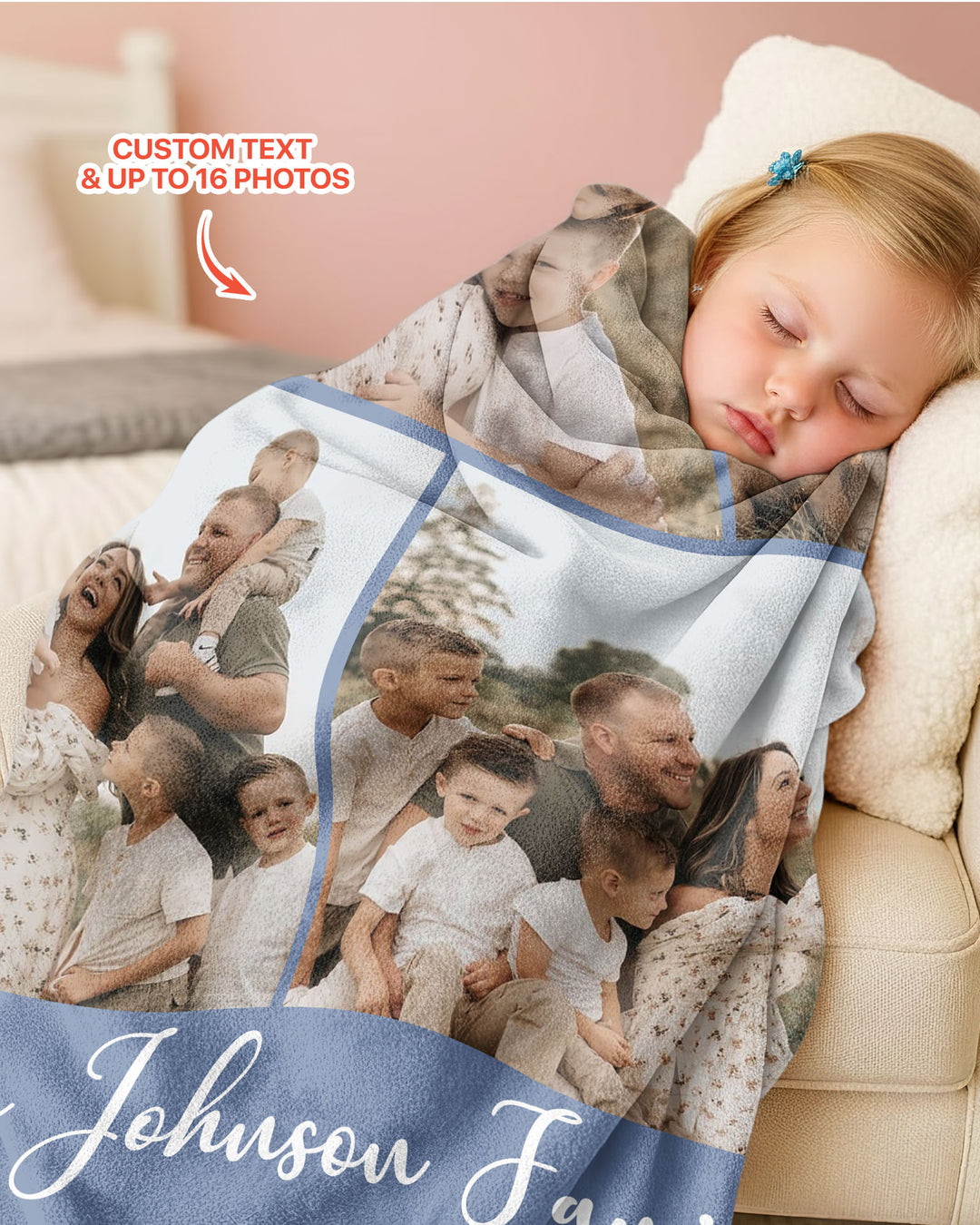 Custom Photo Collage Family Bamboo Blanket
