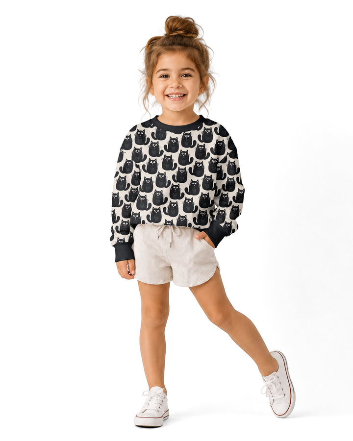 Moody Black Cats in Black and White Bamboo Crewneck Sweatshirt