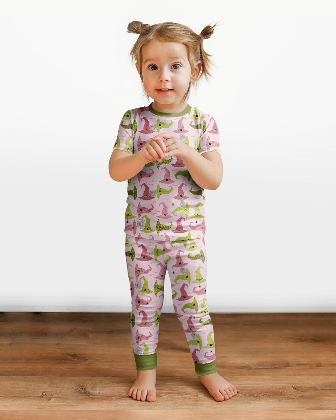 Pink Witch Hat Halloween Bamboo Two Piece Short Sleeve Pajama Set