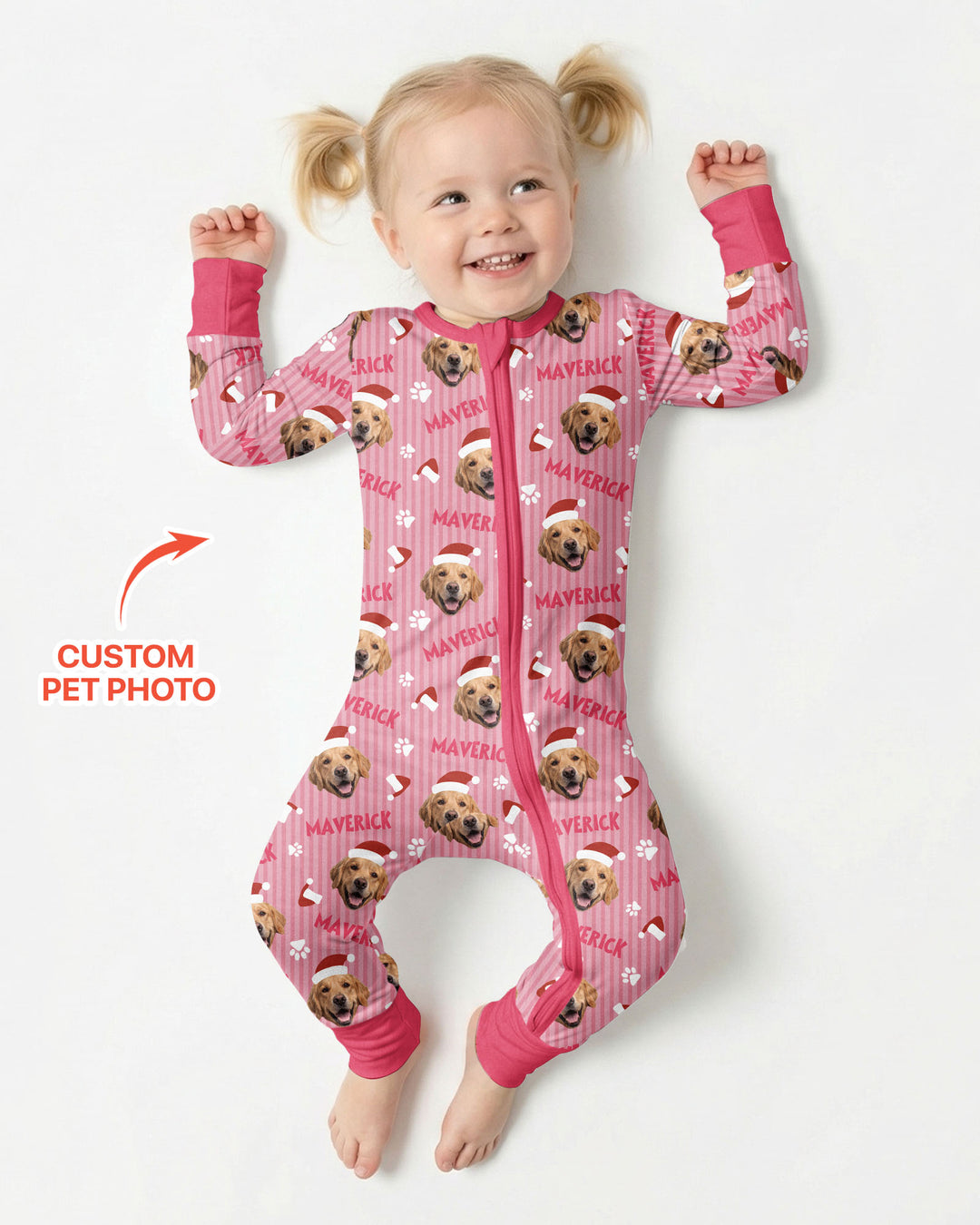 Custom Pet Photo Christmas Paws Stripe Bamboo Convertible Zippy