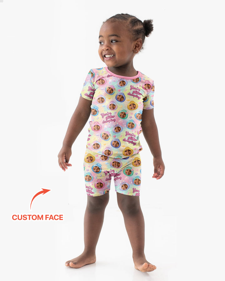Custom Photo You're Glitter Dumpling Bamboo Two Piece Short Sleeve Shorts Pajama Set