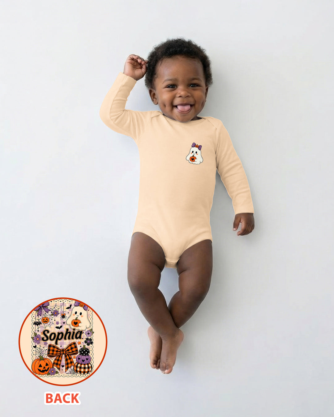 Custom Name Cute Ghost Pumpkin Spooky Season Bamboo Bodysuit