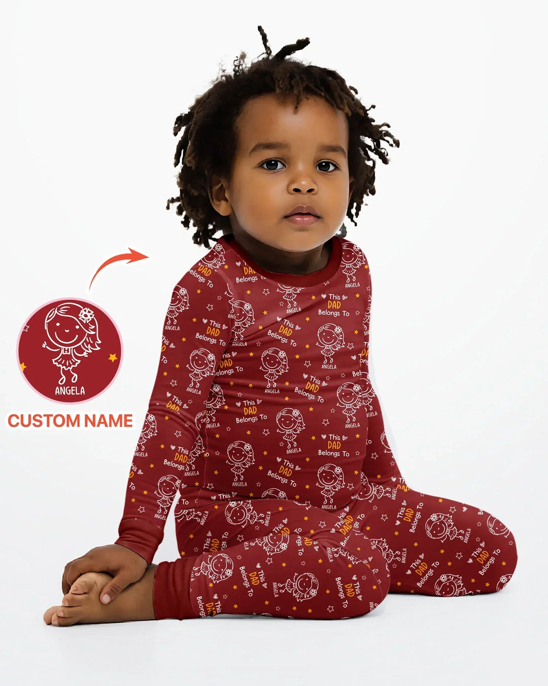 Custom Name This Dad Belongs To Doodle Bamboo Two Piece Long Sleeve Pajama Set