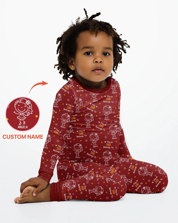 Custom Name This Dad Belongs To Doodle Bamboo Two Piece Long Sleeve Pajama Set