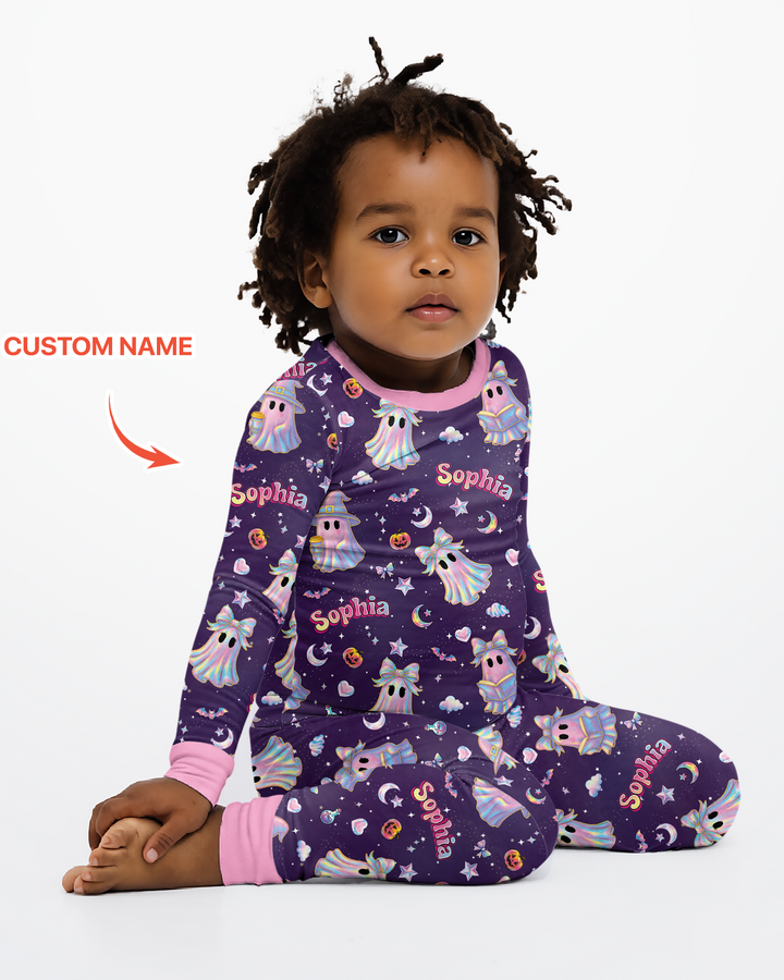 Holographic Cute Ghost Bamboo Two Piece Long Sleeve Pajama Set