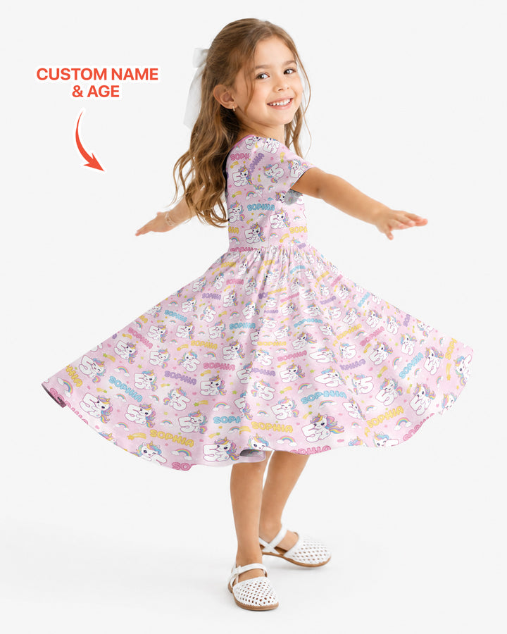 Custom Name Kawaii Unicorn Birthday Bamboo Twirl Dress