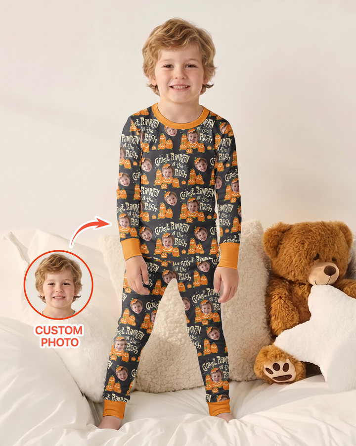 Custom Photo Cutest Pumpkin in the Patch Bamboo Two Piece Long Sleeve Pajama Set