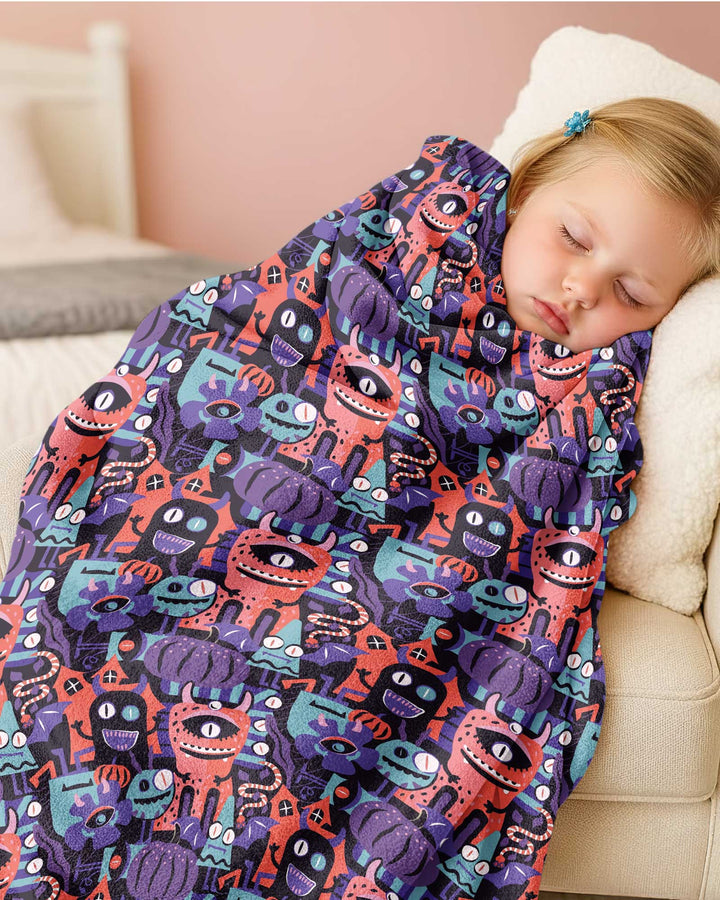 Halloween Multi Eyed Monsters Bamboo Blanket
