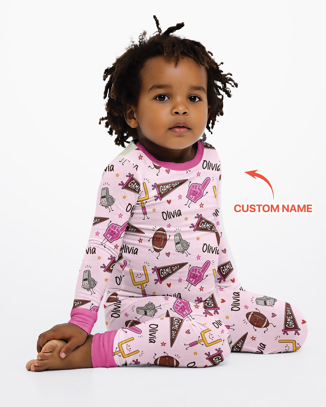 Custom Name Football Game Day Bamboo Two Piece Long Sleeve Pajama Set