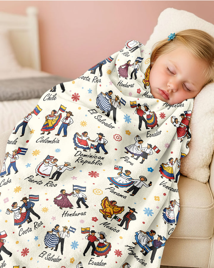 Hispanic Traditional Folkloric Dress Bamboo Blanket