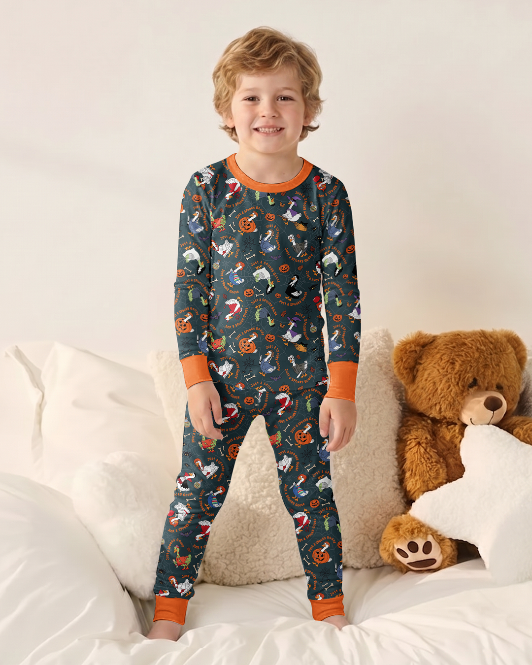 Just A Spooky Goose Family Matching Bamboo Two Piece Long Sleeve Pajama Set