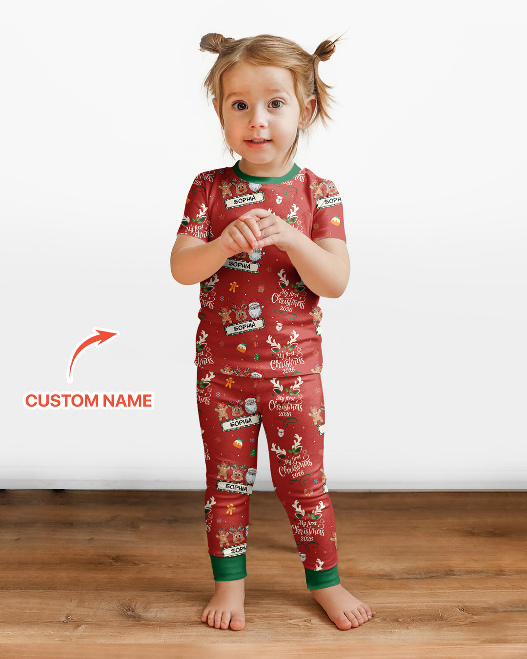 Custom Name Merry Christmas My Deer 2026 Bamboo Two Piece Short Sleeve Pajama Set