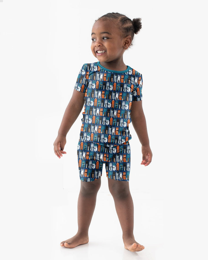 Retro Halloween Cat Bamboo Two Piece Short Sleeve Shorts Pajama Set