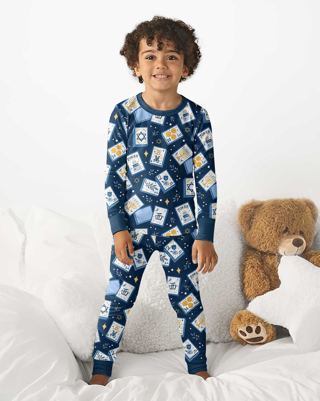Mahjong Tov Hanukkah Family Matching Bamboo Two Piece Long Sleeve Pajama Set