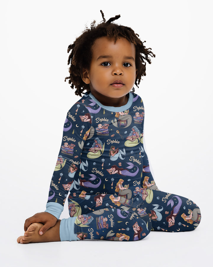 Mermaid Reads Bamboo Two Piece Long Sleeve Pajama Set