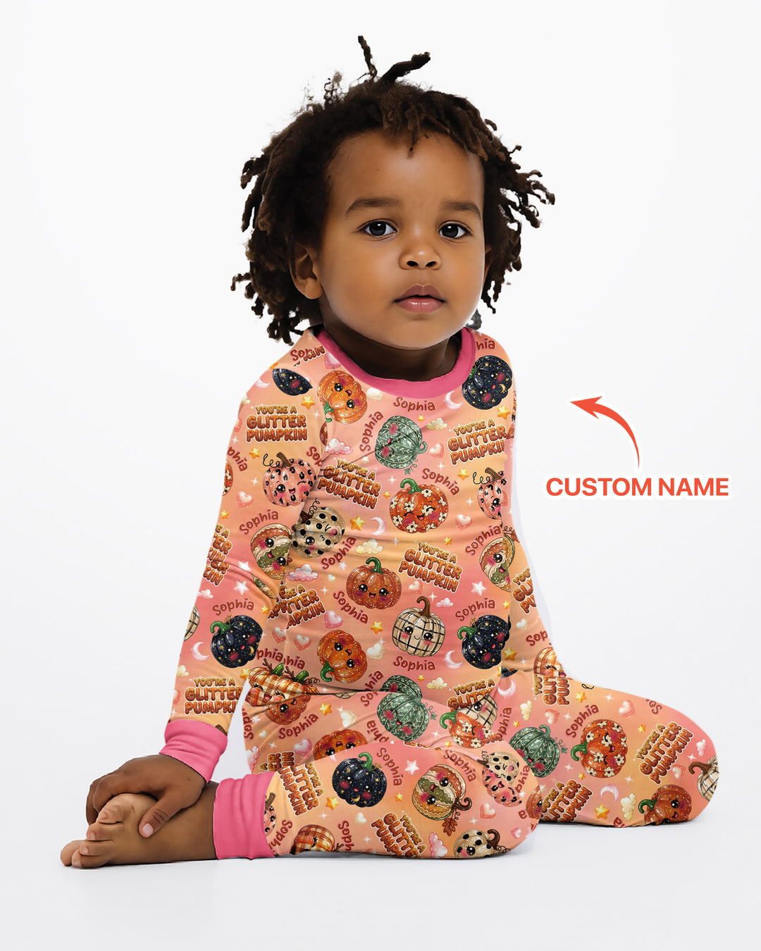 Custom Name You're A Glitter Pumpkin Bamboo Two Piece Long Sleeve Pajama Set