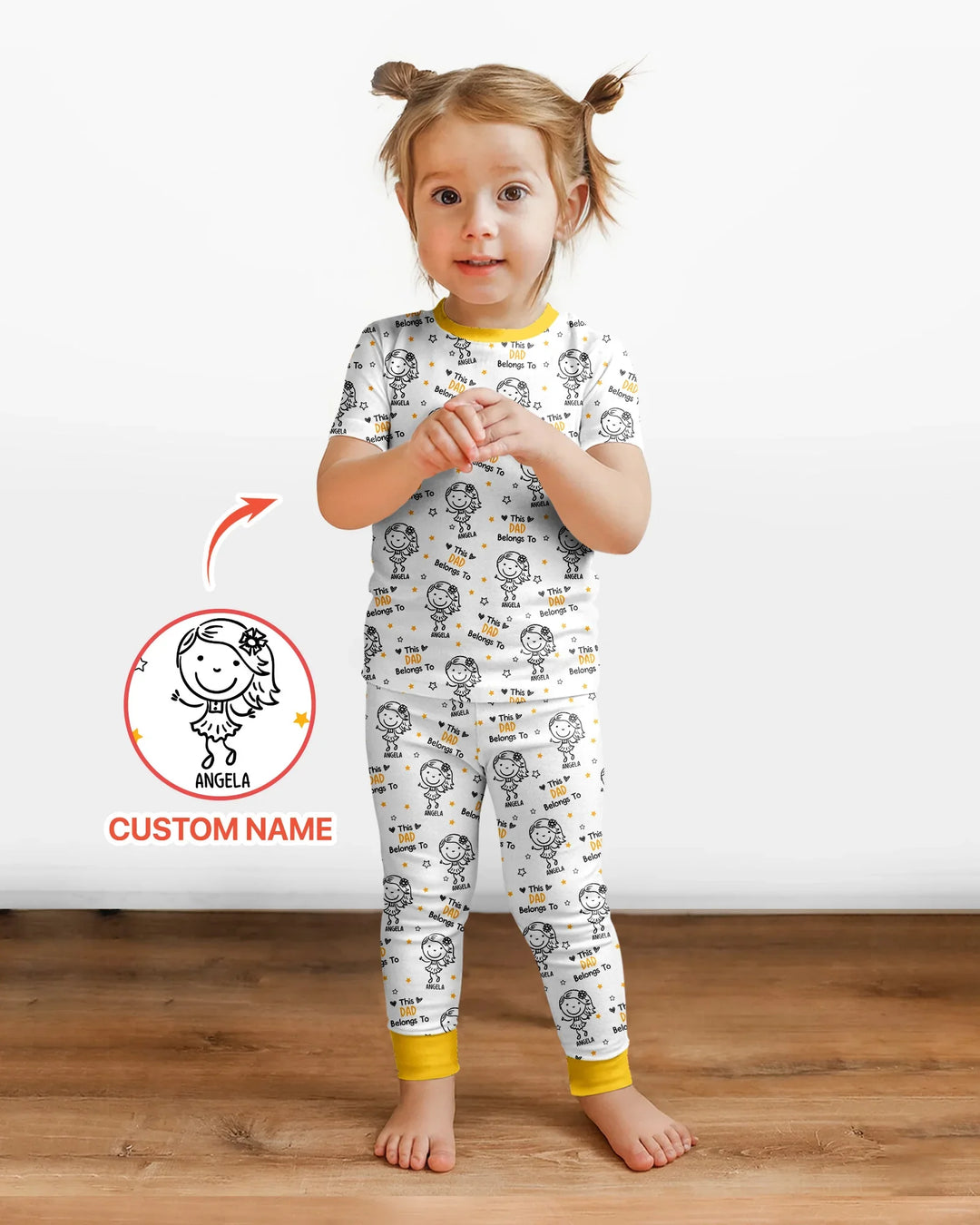 Custom Name This Dad Belongs To Doodle Bamboo Two Piece Short Sleeve Pajama Set