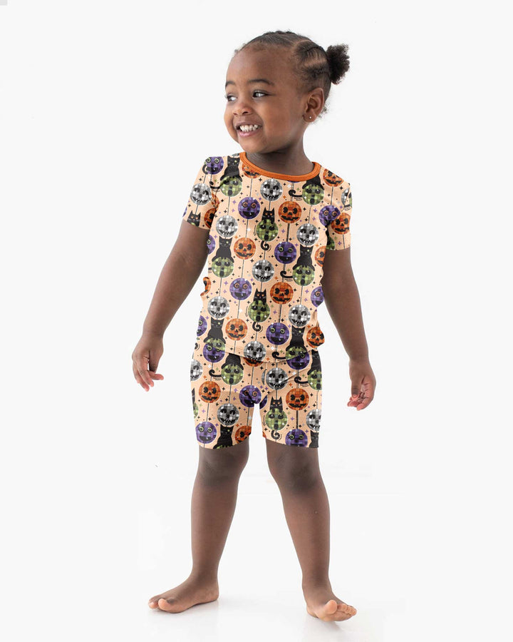 Groovy Halloween Disco Cat Bamboo Two Piece Short Sleeve Shorts Pajama Set