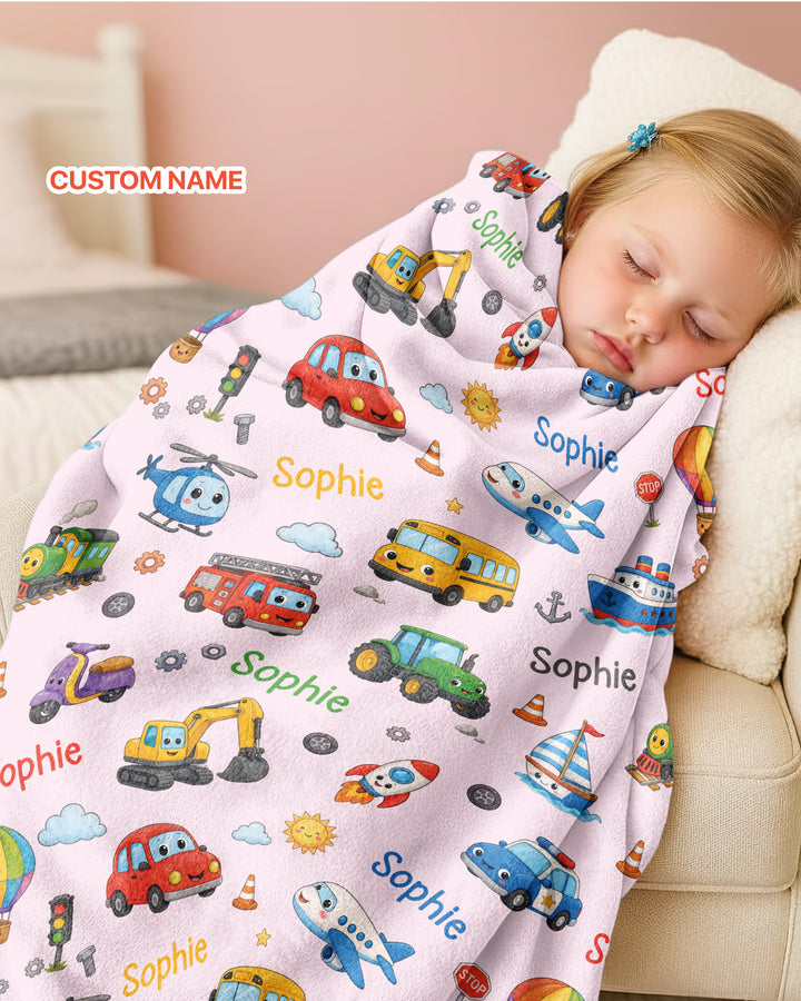 Custom Name Cute Transport Bamboo Blanket