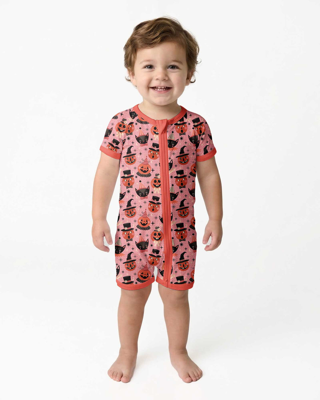 Retro Halloween Cats and Funny Pumpkins Bamboo Shorty Zippy