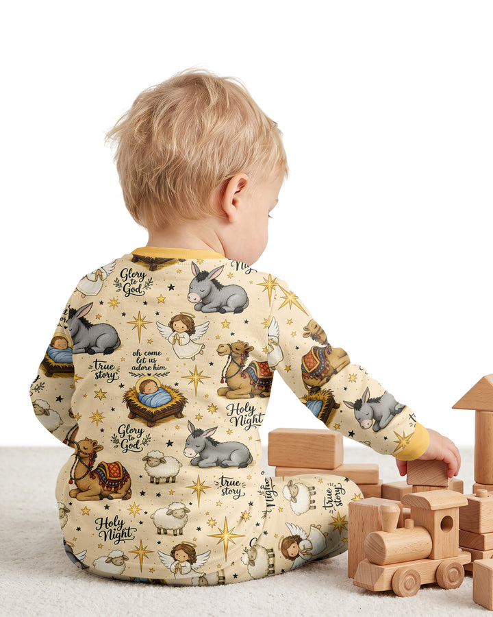 Nativity Christmas Holy Night Bamboo Two Piece Long Sleeve Pajama Set