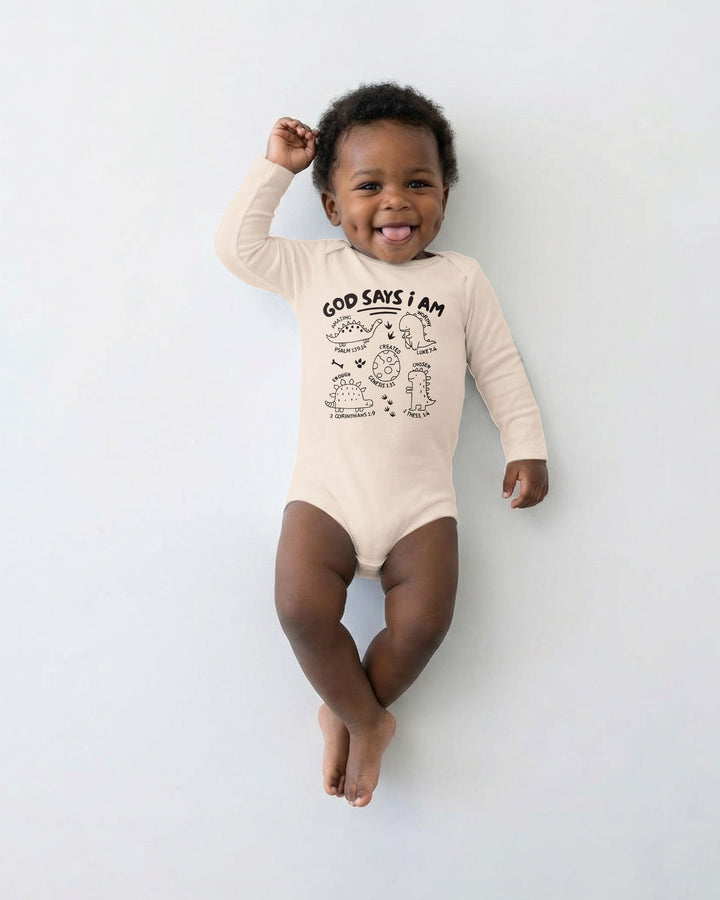 God say i am Dinosaur Bamboo Bodysuit