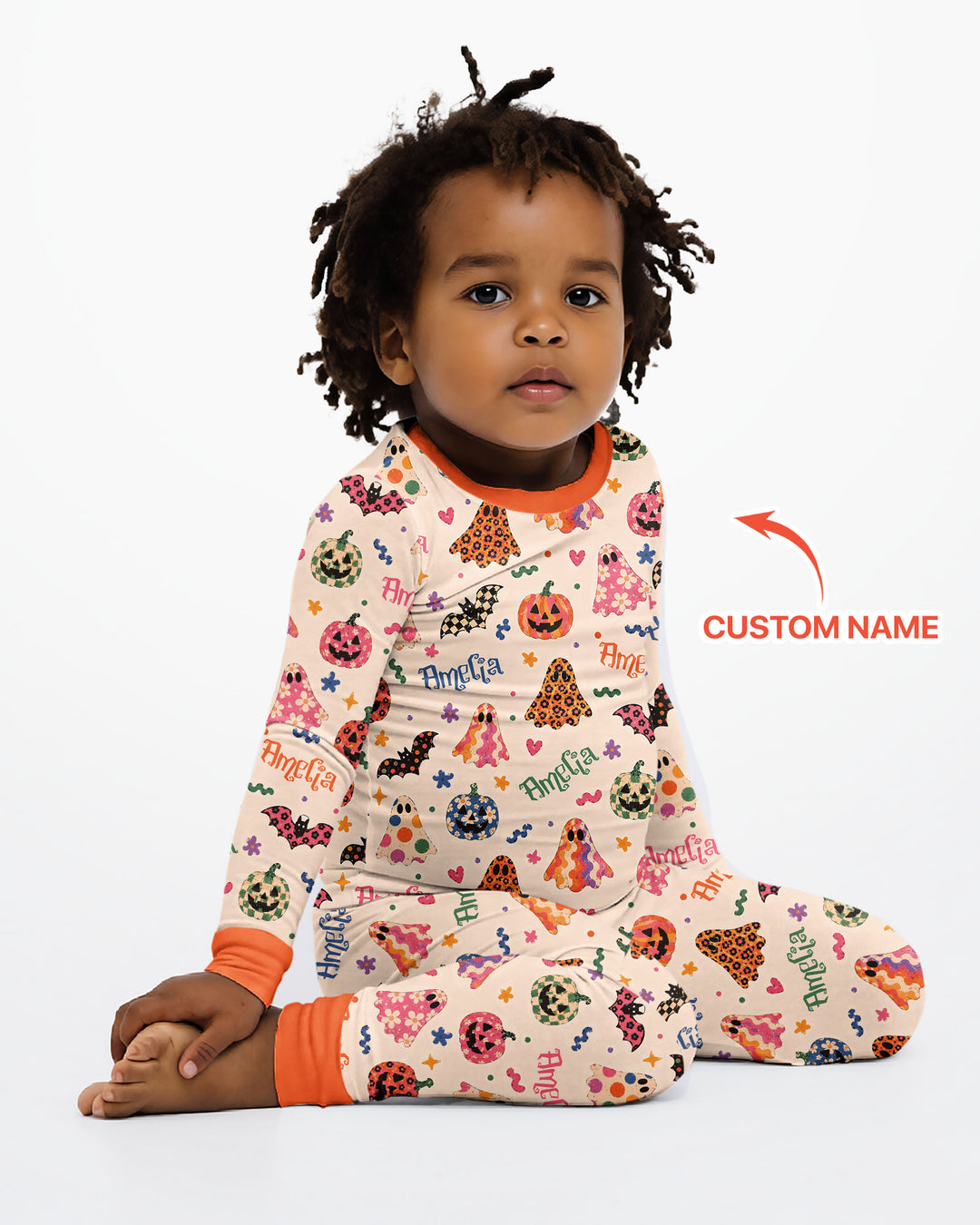 Funky Retro Halloween Bamboo Two Piece Long Sleeve Pajama Set
