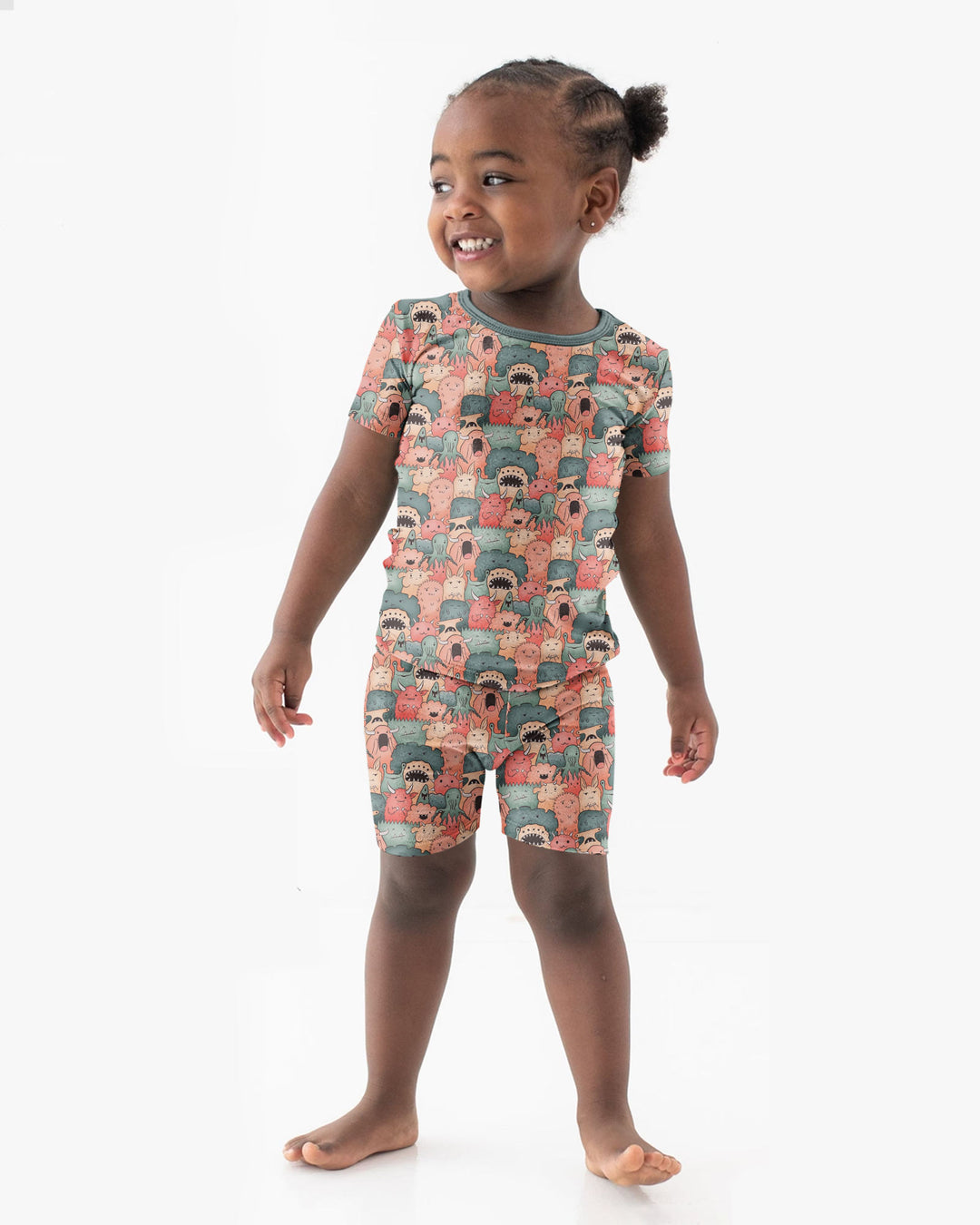 Cute Monster Crowd Bamboo Two Piece Short Sleeve Shorts Pajama Set
