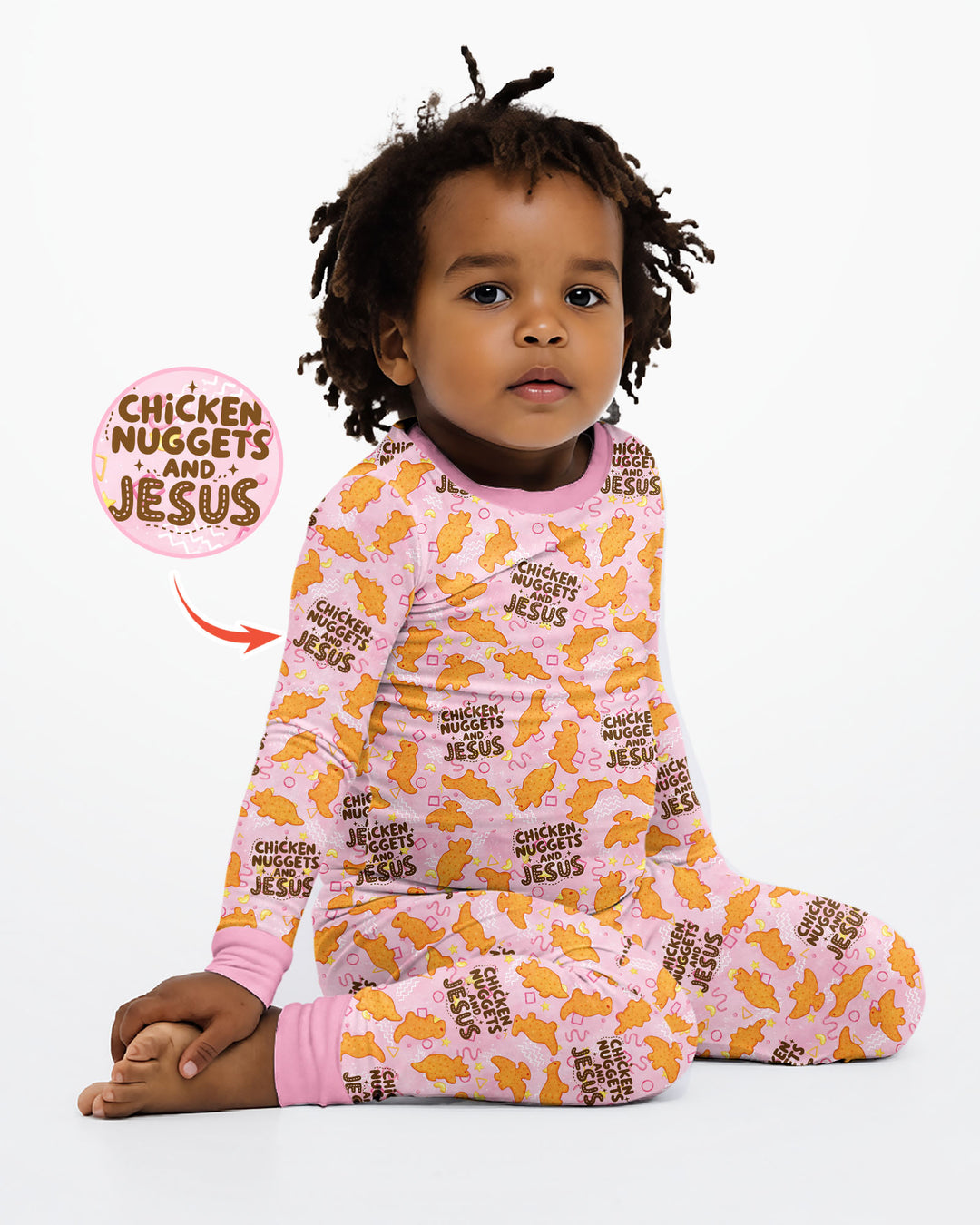 Chicken Nuggets and Jesus Family Matching Bamboo Two Piece Long Sleeve Pajama Set